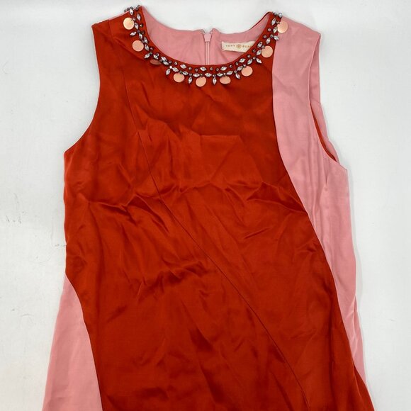 Tory Burch Orange Pink Rhinestone Beaded Neck Courtney Gown | Size 2 - Picture 3 of 11